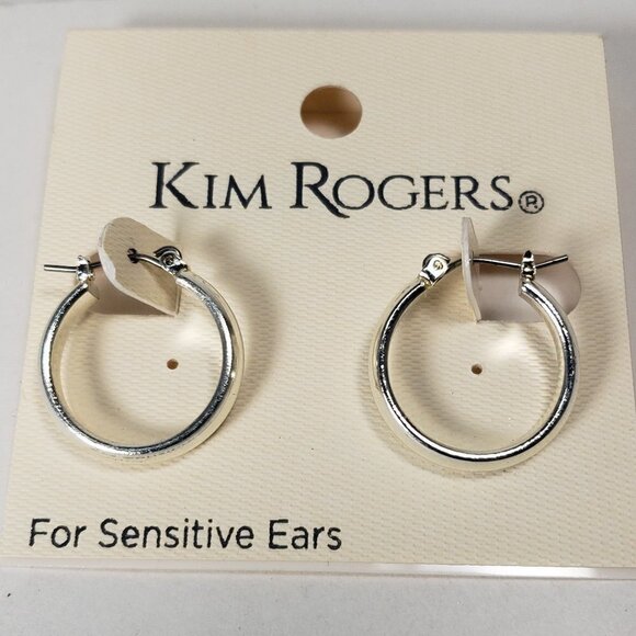 Polished Silver-tone Latch back Small Hoop Earrings - Picture 4 of 6